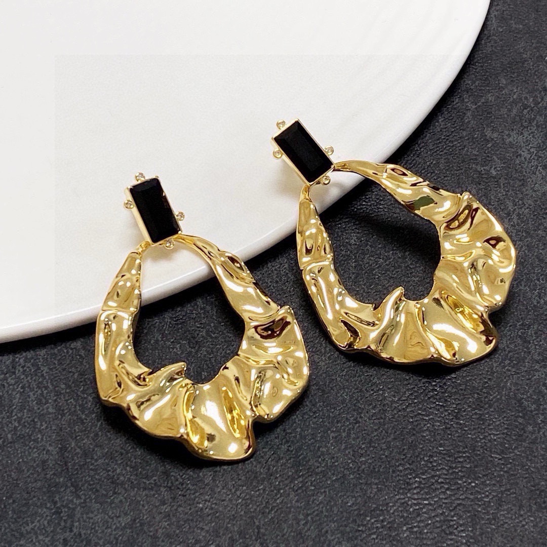 Celine Molten Hoop Drop Earrings earrings gold-tone metal with black rectangular stone accents 4 5cm drop length