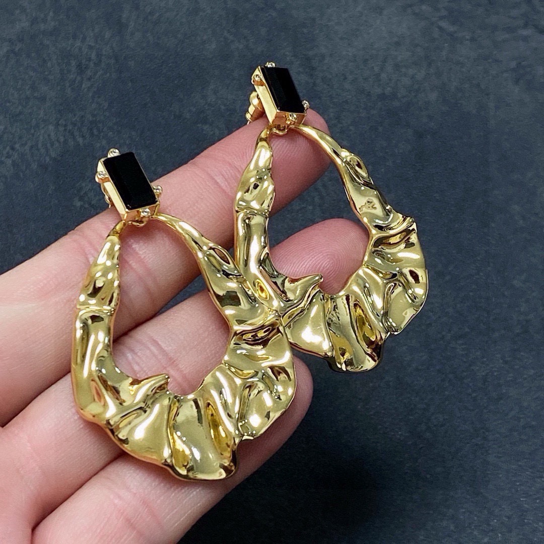 Celine Molten Hoop Drop Earrings earrings gold-tone metal with black rectangular stone accents 4 5cm drop length