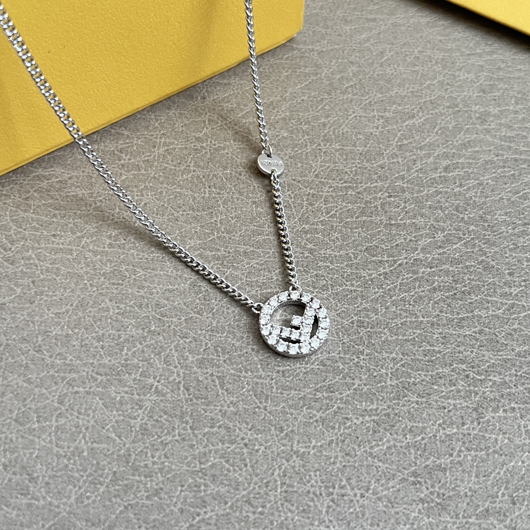 Fendi F is Fendi necklace silver-toned metal with clear pave crystals 42cm with 5cm extender