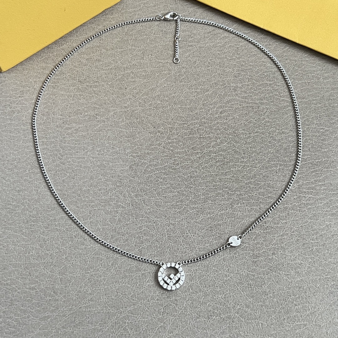 Fendi F is Fendi necklace silver-toned metal with clear pave crystals 42cm with 5cm extender