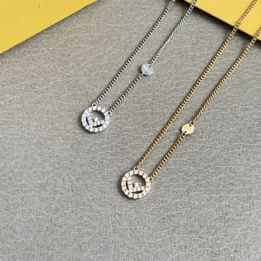 Fendi F is Fendi necklace silver-toned metal with clear pave crystals 42cm with 5cm extender