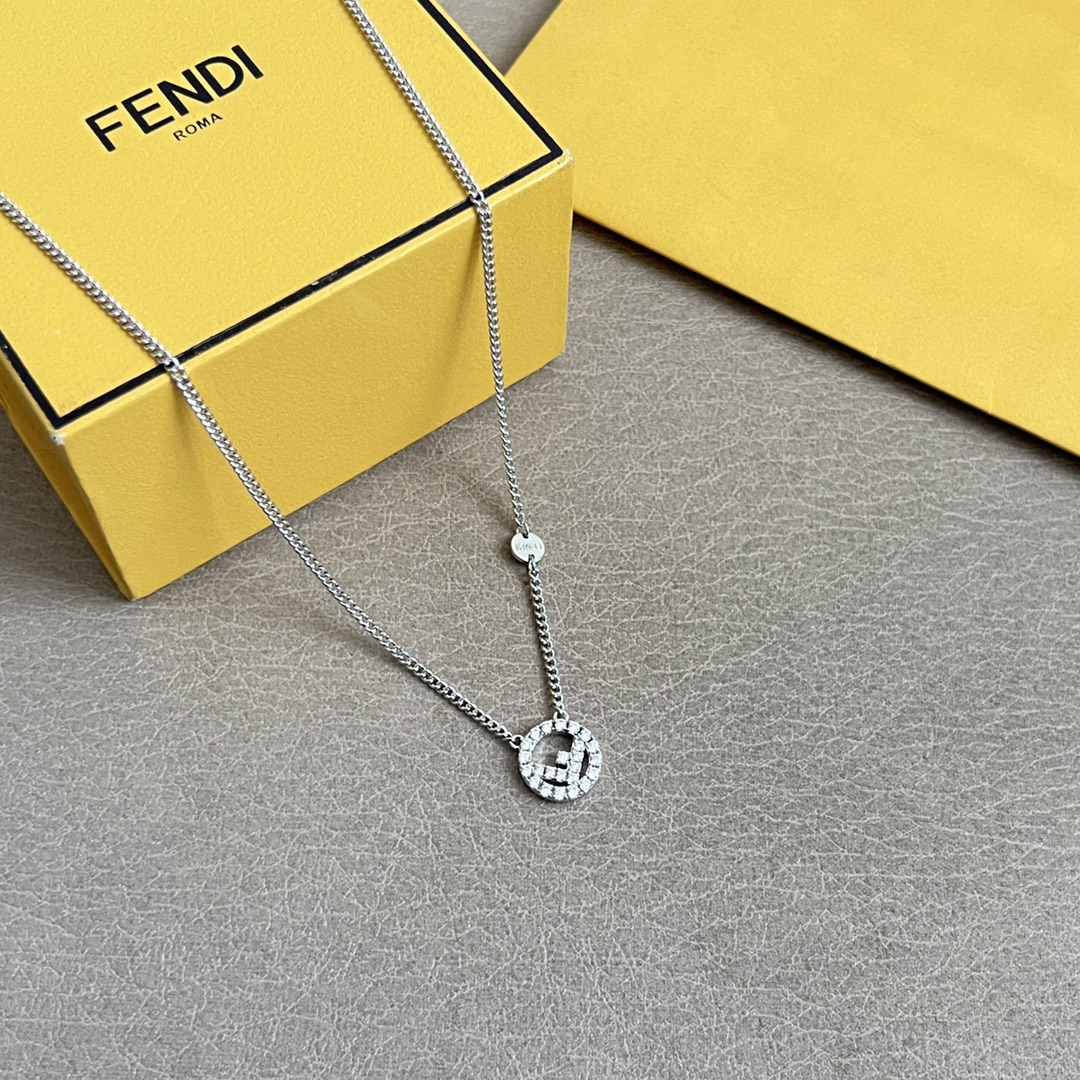 Fendi F is Fendi necklace silver-toned metal with clear pave crystals 42cm with 5cm extender