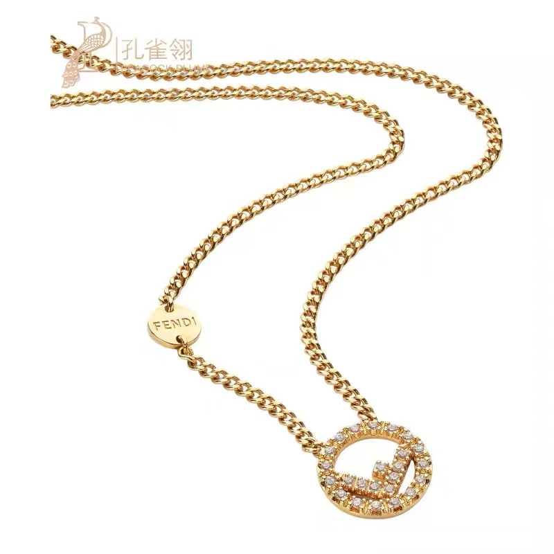 Fendi F is Fendi necklace gold-tone metal with clear crystal accents 45cm with 5cm extender