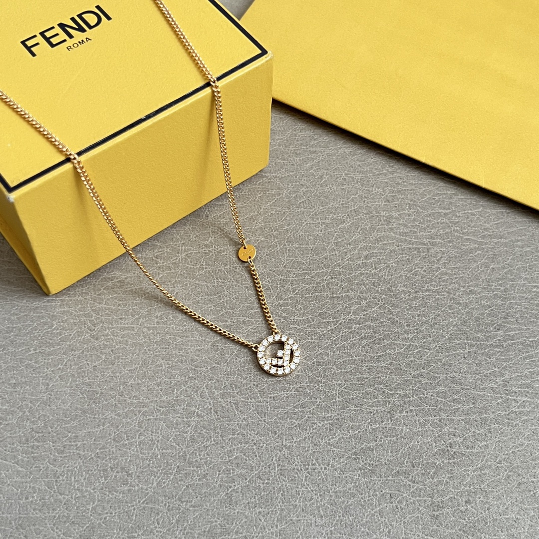 Fendi F is Fendi necklace gold-tone metal with clear crystal accents 45cm with 5cm extender