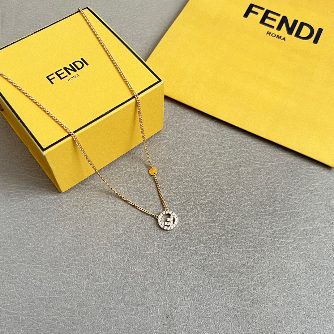 Fendi F is Fendi necklace gold-tone metal with clear crystal accents 45cm with 5cm extender