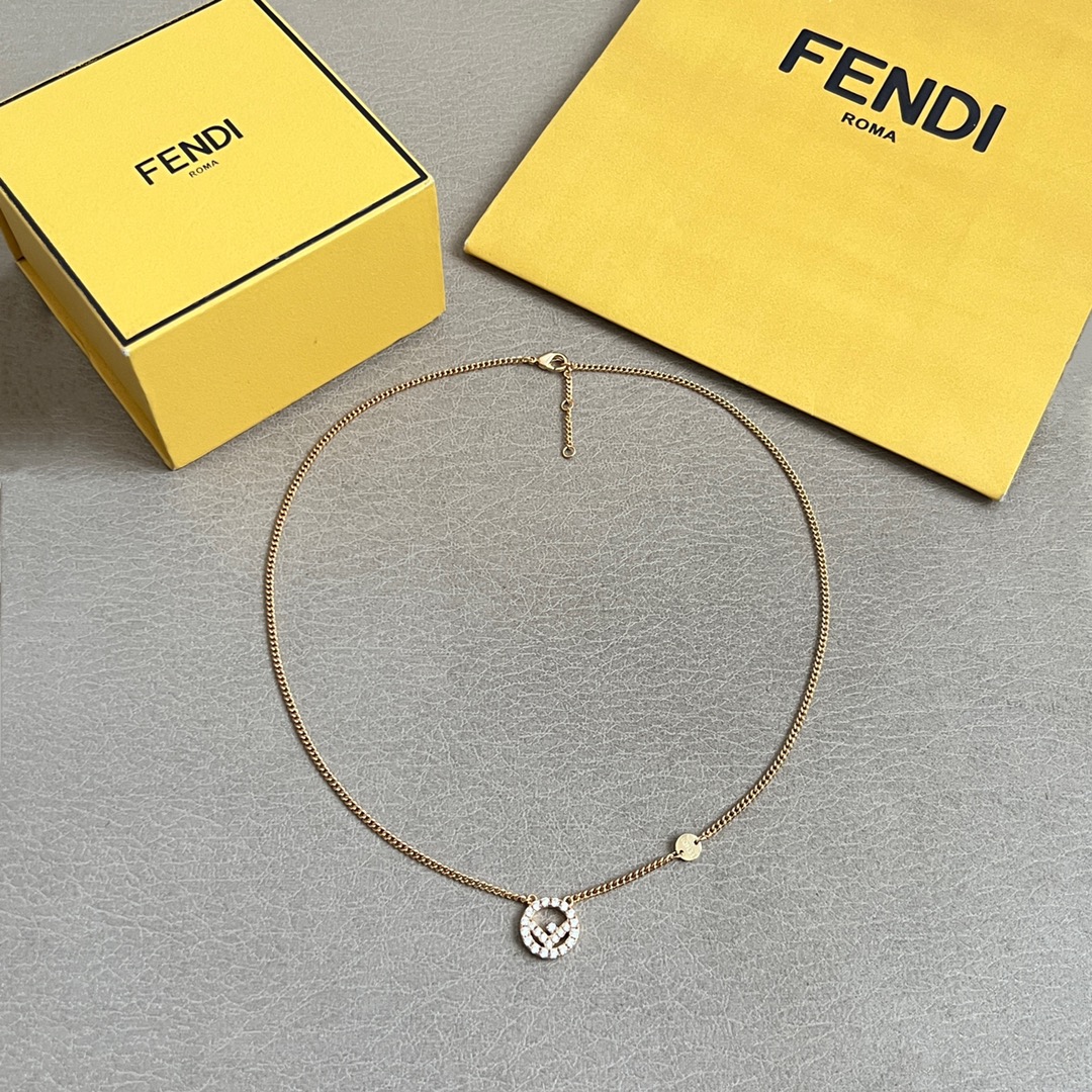 Fendi F is Fendi necklace gold-tone metal with clear crystal accents 45cm with 5cm extender
