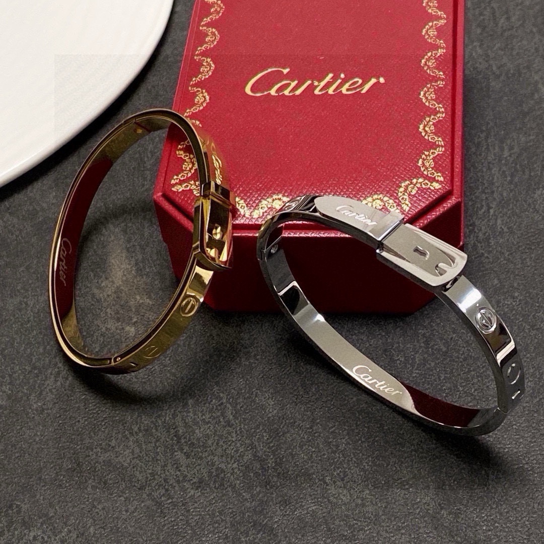 Cartier Love Buckle Bangle bracelet 18k yellow gold 18k white gold no gemstones 17cm inner circumference