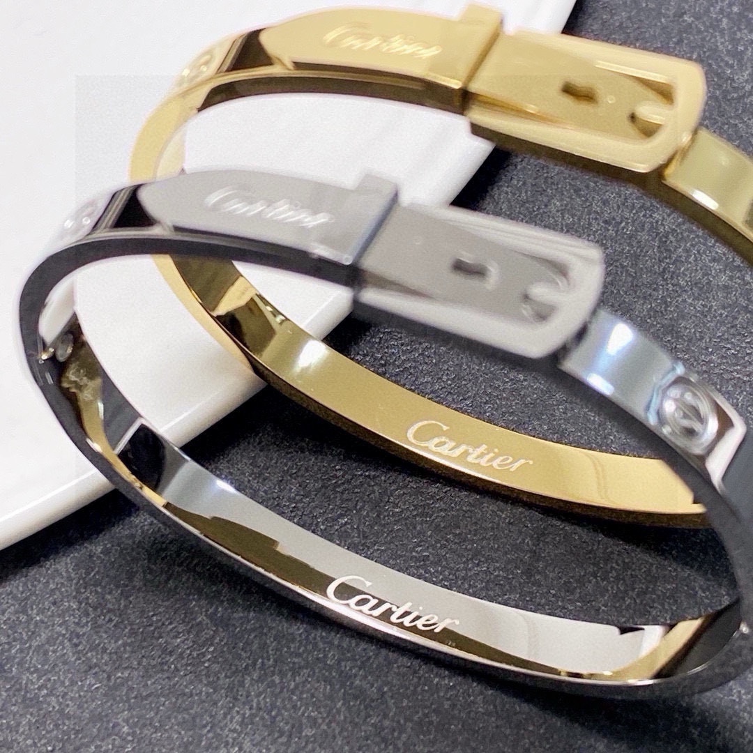Cartier Love Buckle Bangle bracelet 18k yellow gold 18k white gold no gemstones 17cm inner circumference