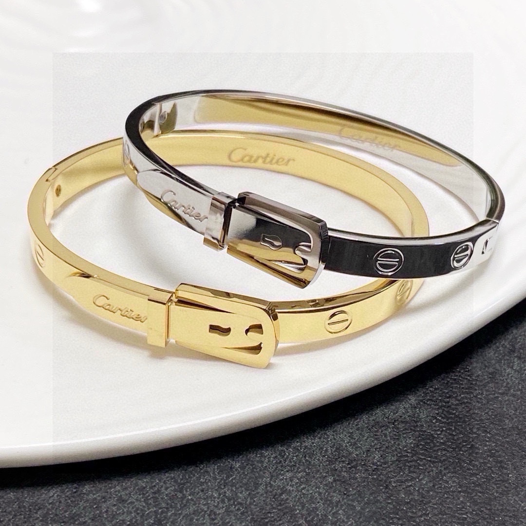 Cartier Love Buckle Bangle bracelet 18k yellow gold 18k white gold no gemstones 17cm inner circumference