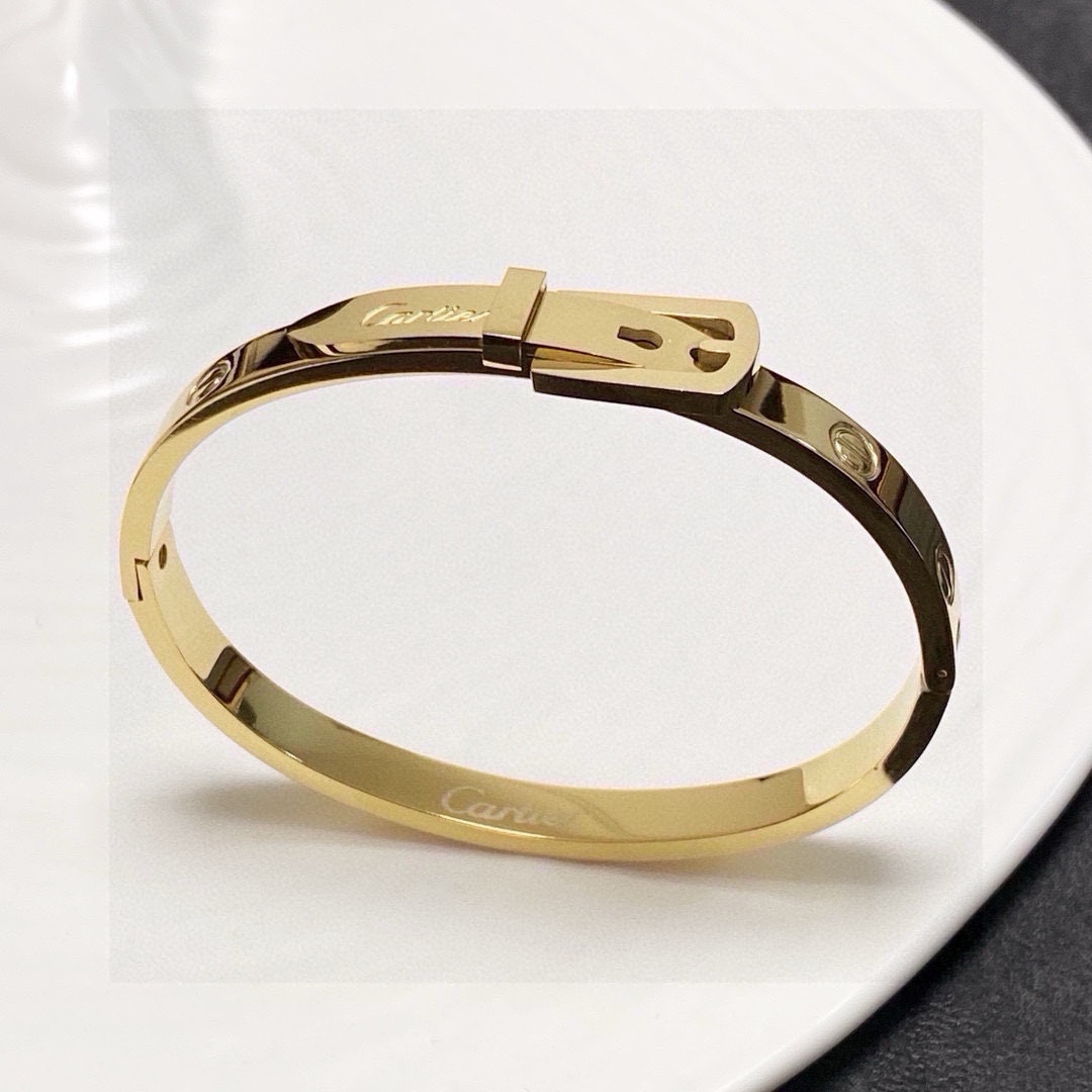 Cartier Love Buckle Bangle bracelet 18k yellow gold 18k white gold no gemstones 17cm inner circumference