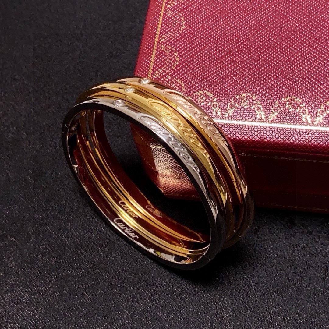Cartier C de Cartier Signature Bangle bracelet 18k white gold 18k yellow gold 18k rose gold clear diamond 17