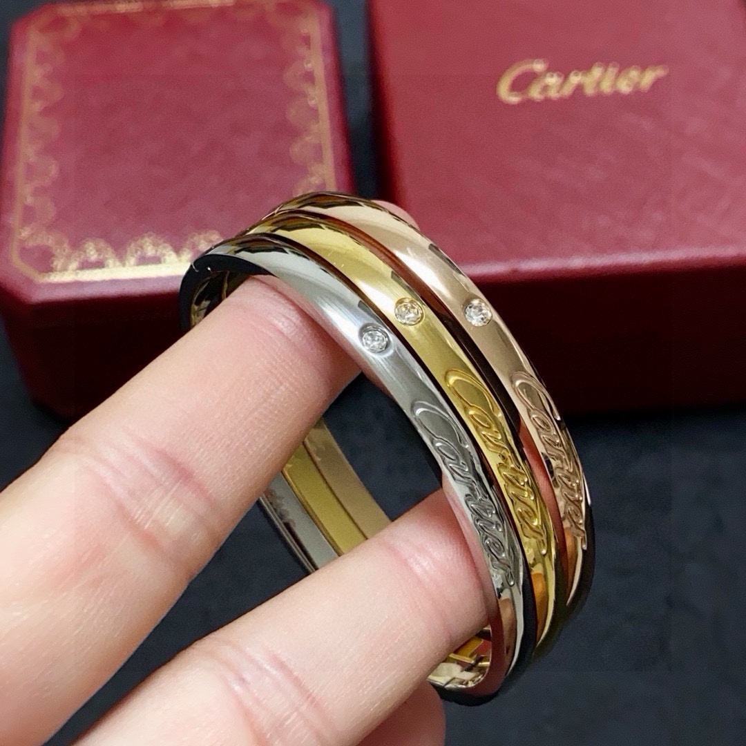 Cartier C de Cartier Signature Bangle bracelet 18k white gold 18k yellow gold 18k rose gold clear diamond 17