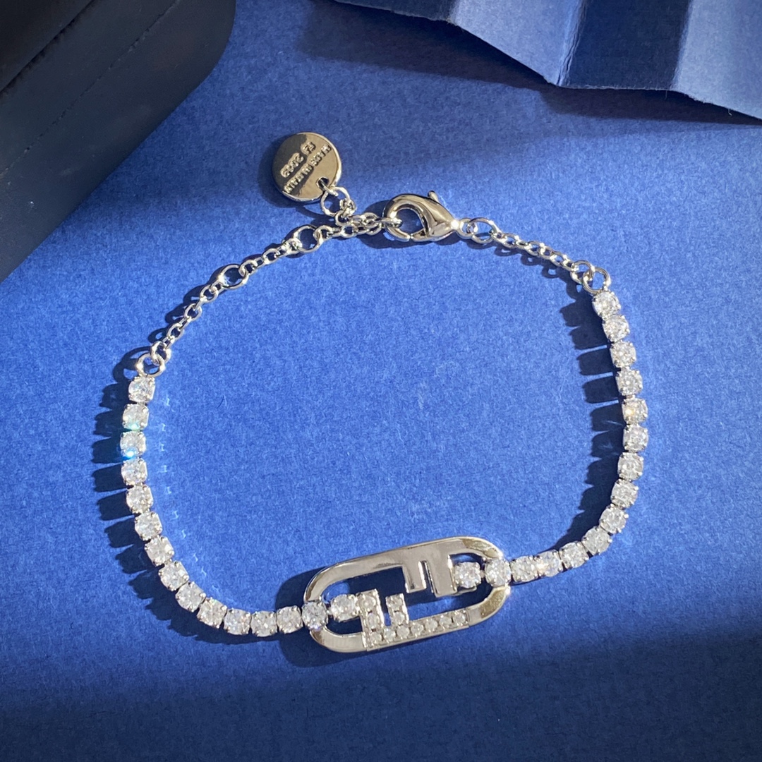 Fendi O Lock bracelet gold-tone metal with clear cubic zirconia silver-tone metal with clear cubic zirconia 58