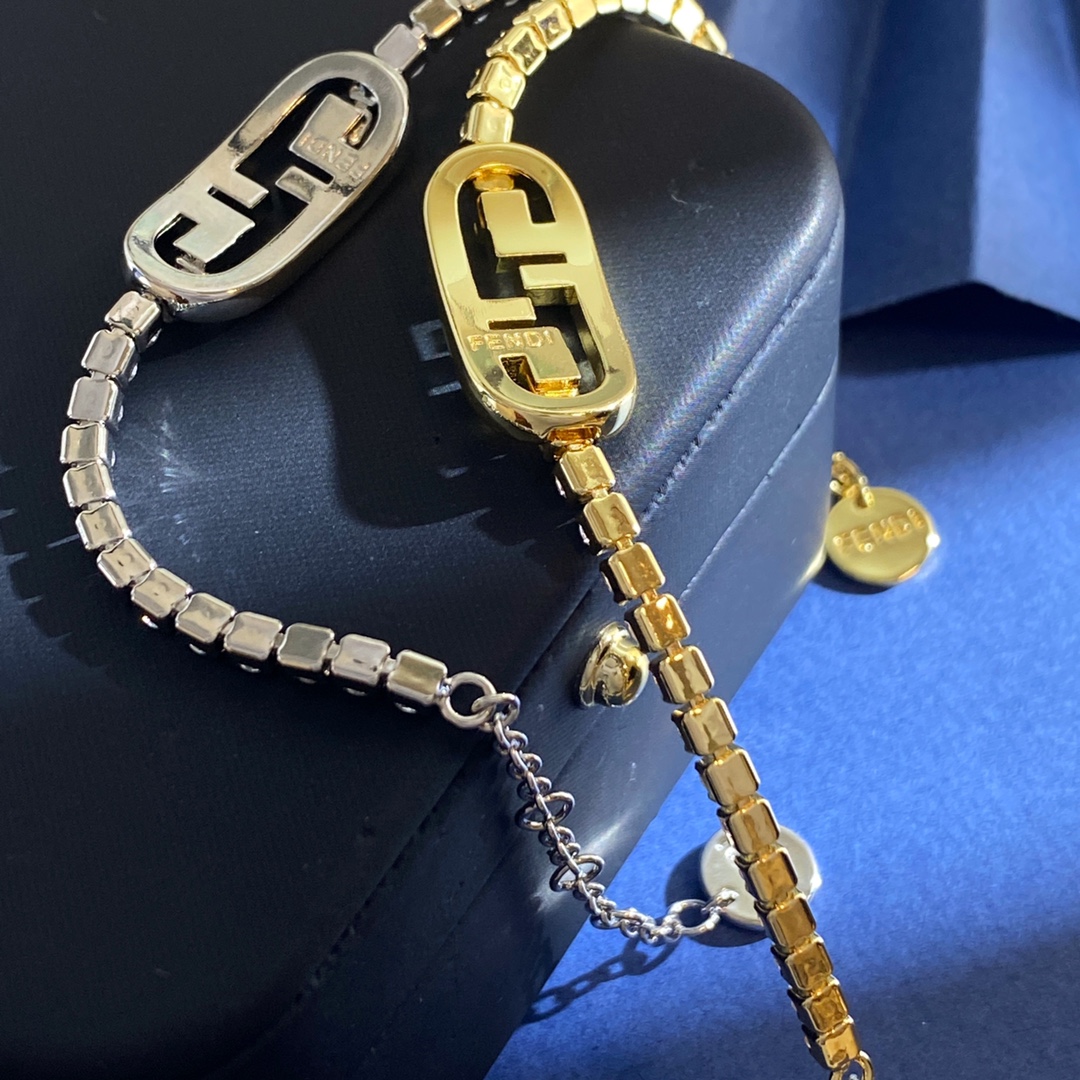Fendi O Lock bracelet gold-tone metal with clear cubic zirconia silver-tone metal with clear cubic zirconia 58