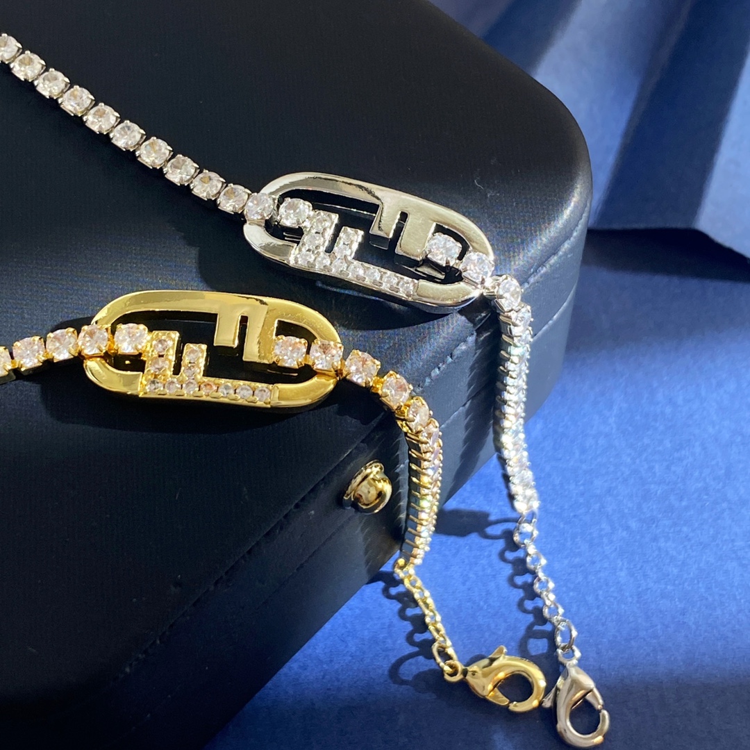 Fendi O Lock bracelet gold-tone metal with clear cubic zirconia silver-tone metal with clear cubic zirconia 58