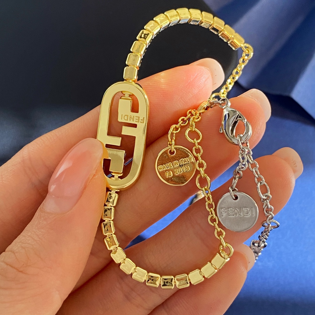 Fendi O Lock bracelet gold-tone metal with clear cubic zirconia silver-tone metal with clear cubic zirconia 58