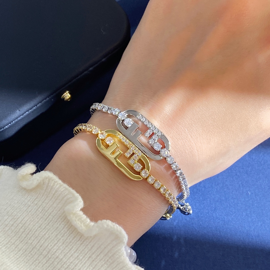 Fendi O Lock bracelet gold-tone metal with clear cubic zirconia silver-tone metal with clear cubic zirconia 58