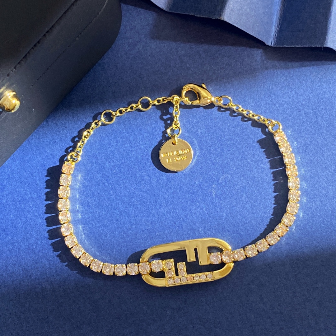 Fendi O Lock bracelet gold-tone metal with clear cubic zirconia silver-tone metal with clear cubic zirconia 58
