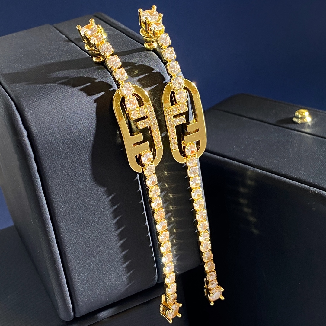 Fendi O Lock earrings gold-tone metal with clear crystal accents 58mm
