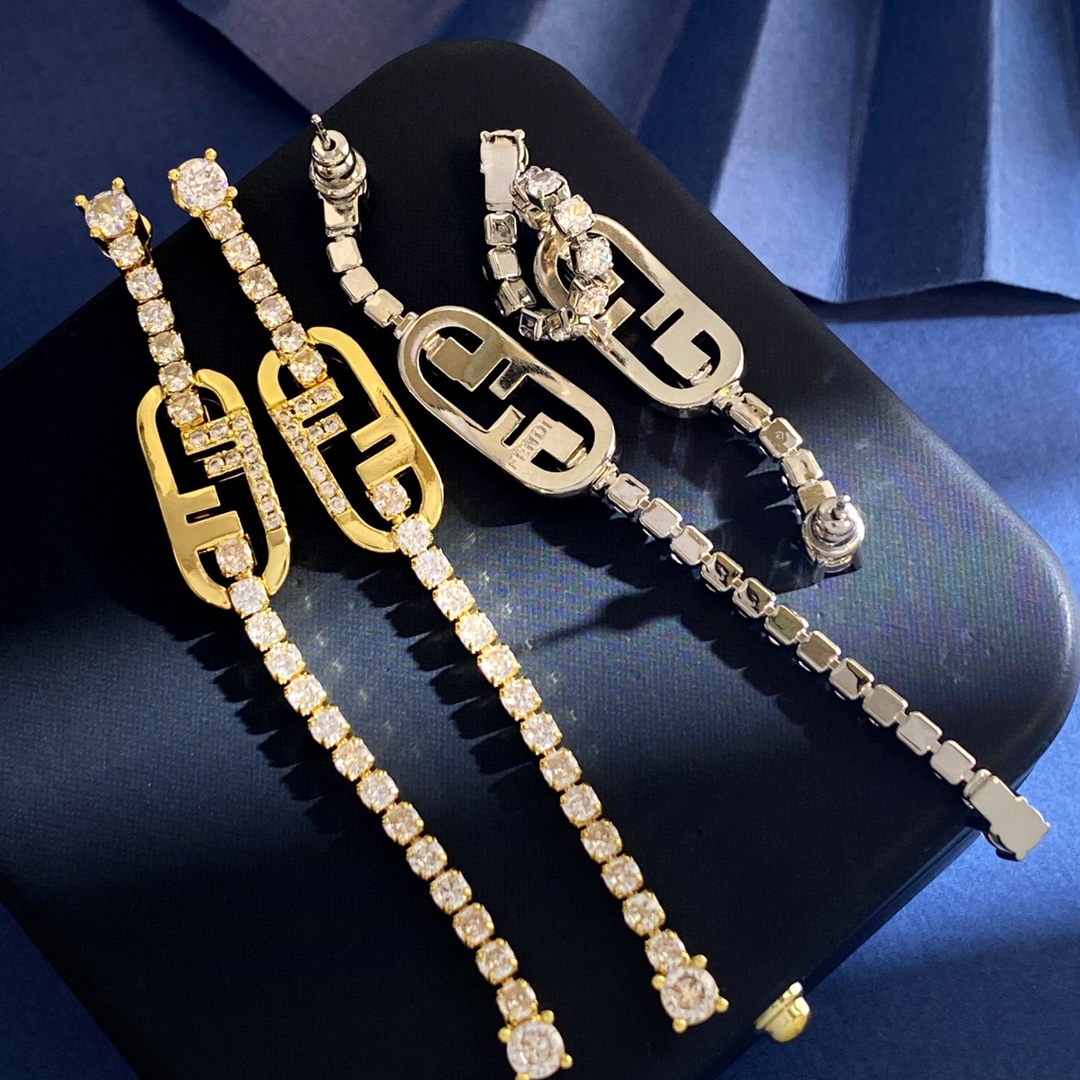 Fendi O Lock earrings gold-tone metal with clear crystal accents 58mm