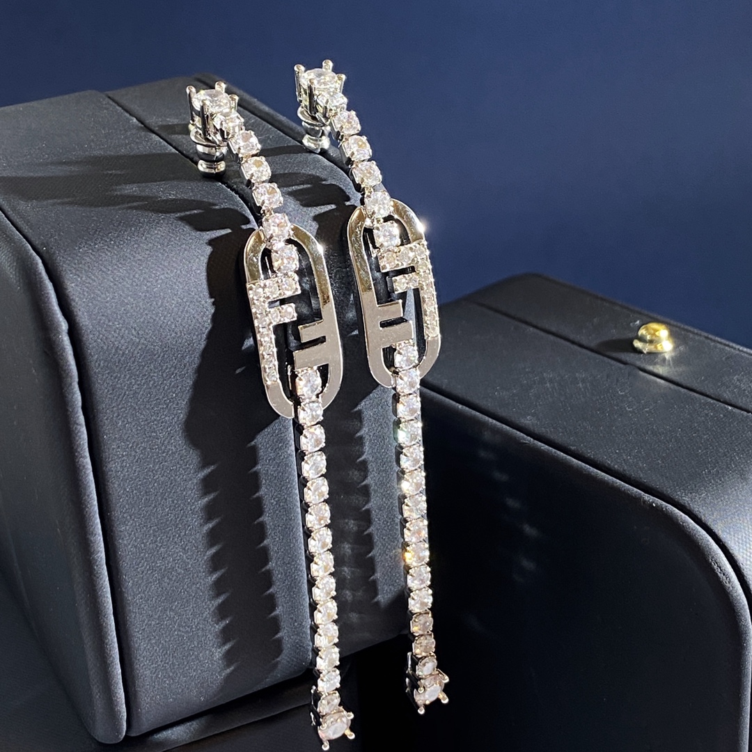 Fendi O Lock earrings gold-tone metal with clear crystal accents 58mm