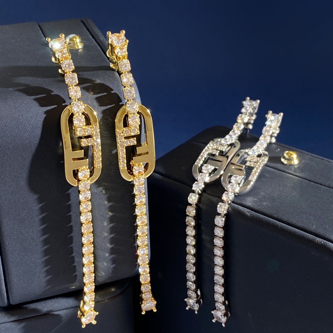 Fendi O Lock earrings gold-tone metal with clear crystal accents 58mm