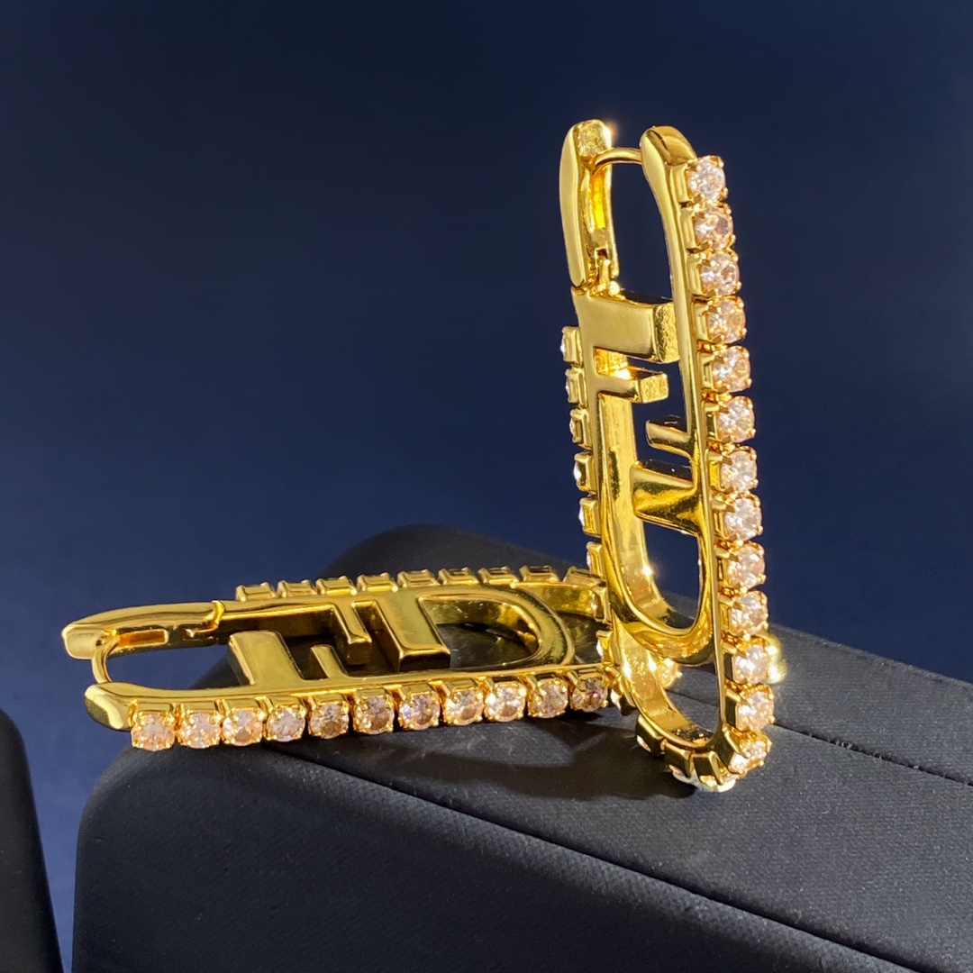 Fendi O Lock earrings gold-tone metal with clear crystal accents silver-tone metal with clear crystal accents 3 5cm length