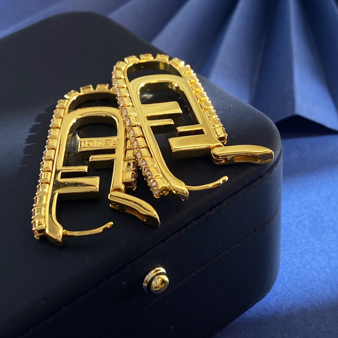 Fendi O Lock earrings gold-tone metal with clear crystal accents silver-tone metal with clear crystal accents 3 5cm length