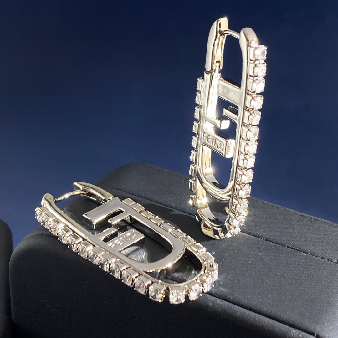 Fendi O Lock earrings gold-tone metal with clear crystal accents silver-tone metal with clear crystal accents 3 5cm length