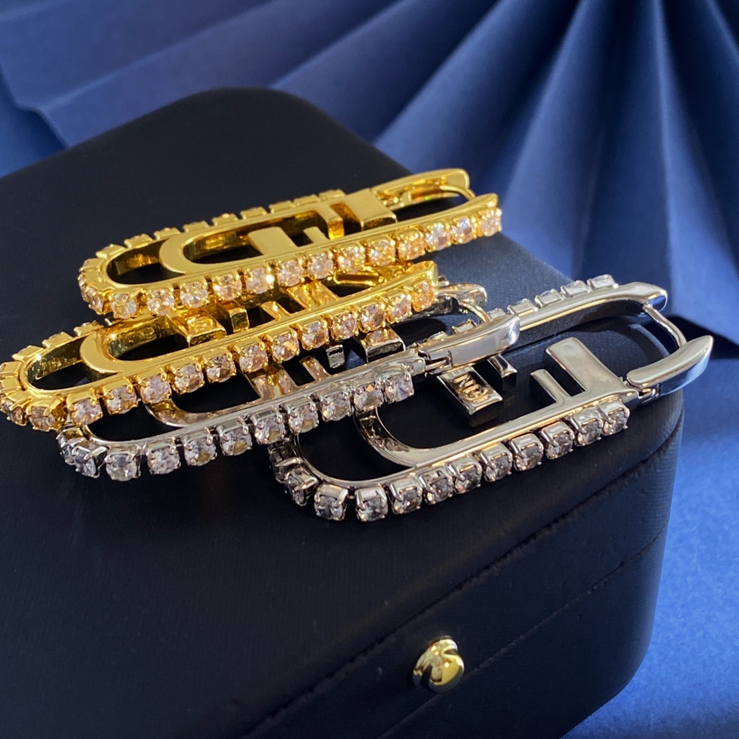 Fendi O Lock earrings gold-tone metal with clear crystal accents silver-tone metal with clear crystal accents 3 5cm length