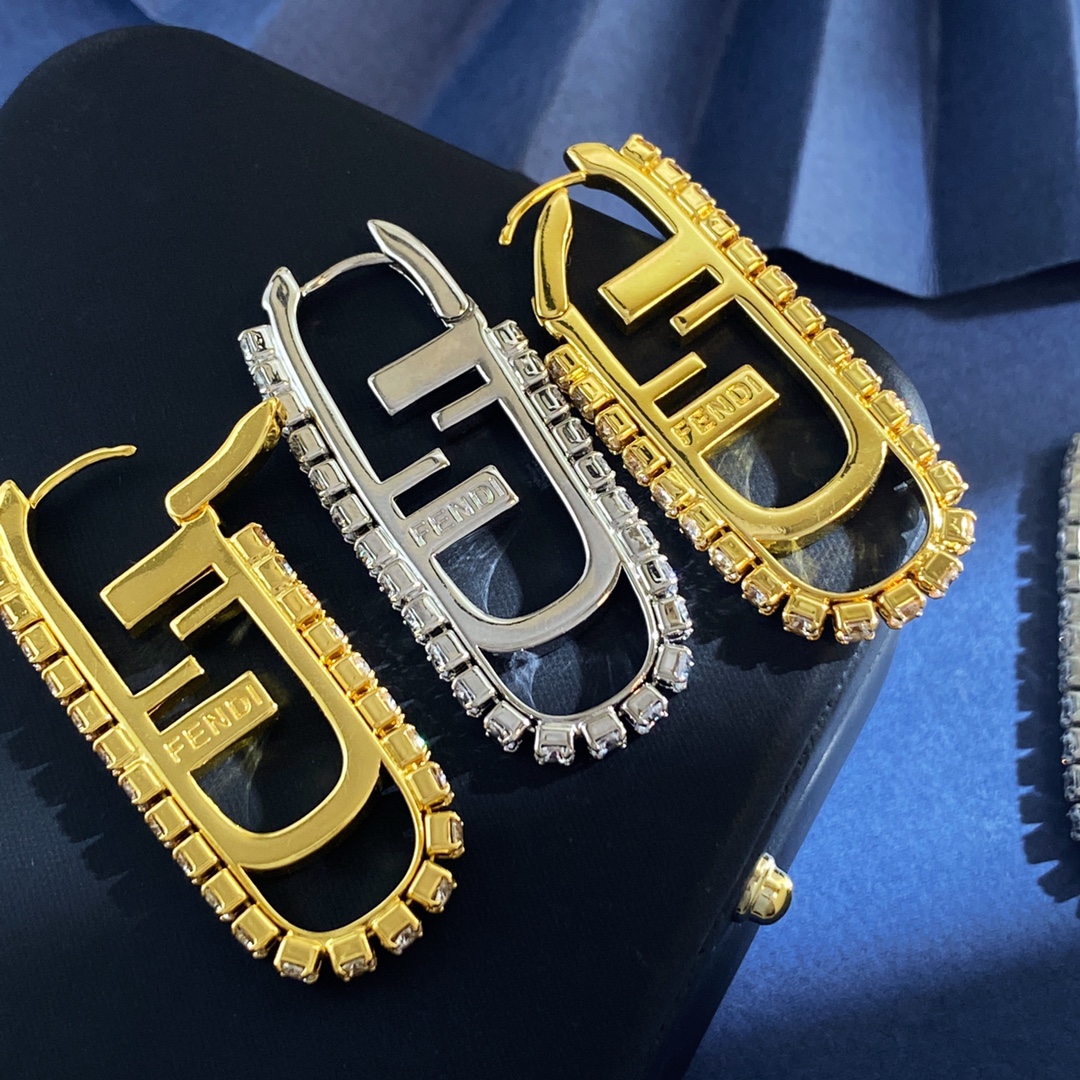 Fendi O Lock earrings gold-tone metal with clear crystal accents silver-tone metal with clear crystal accents 3 5cm length