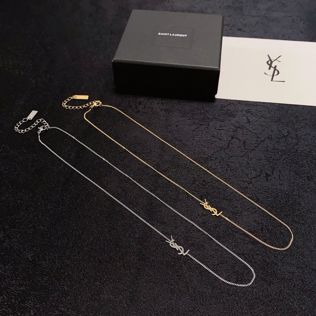 Saint Laurent Cassandre Logo Pendant necklace gold-tone metal 16 inches