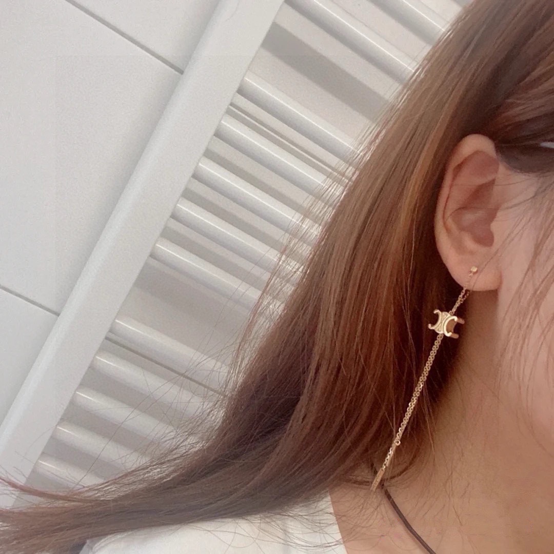 Celine Triomphe Long Chain Drop Earrings earrings gold-tone metal 7cm drop length