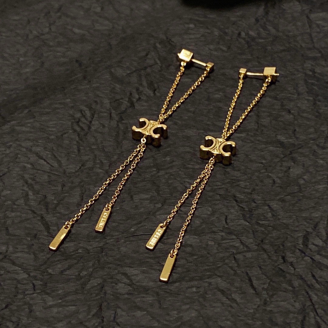 Celine Triomphe Long Chain Drop Earrings earrings gold-tone metal 7cm drop length