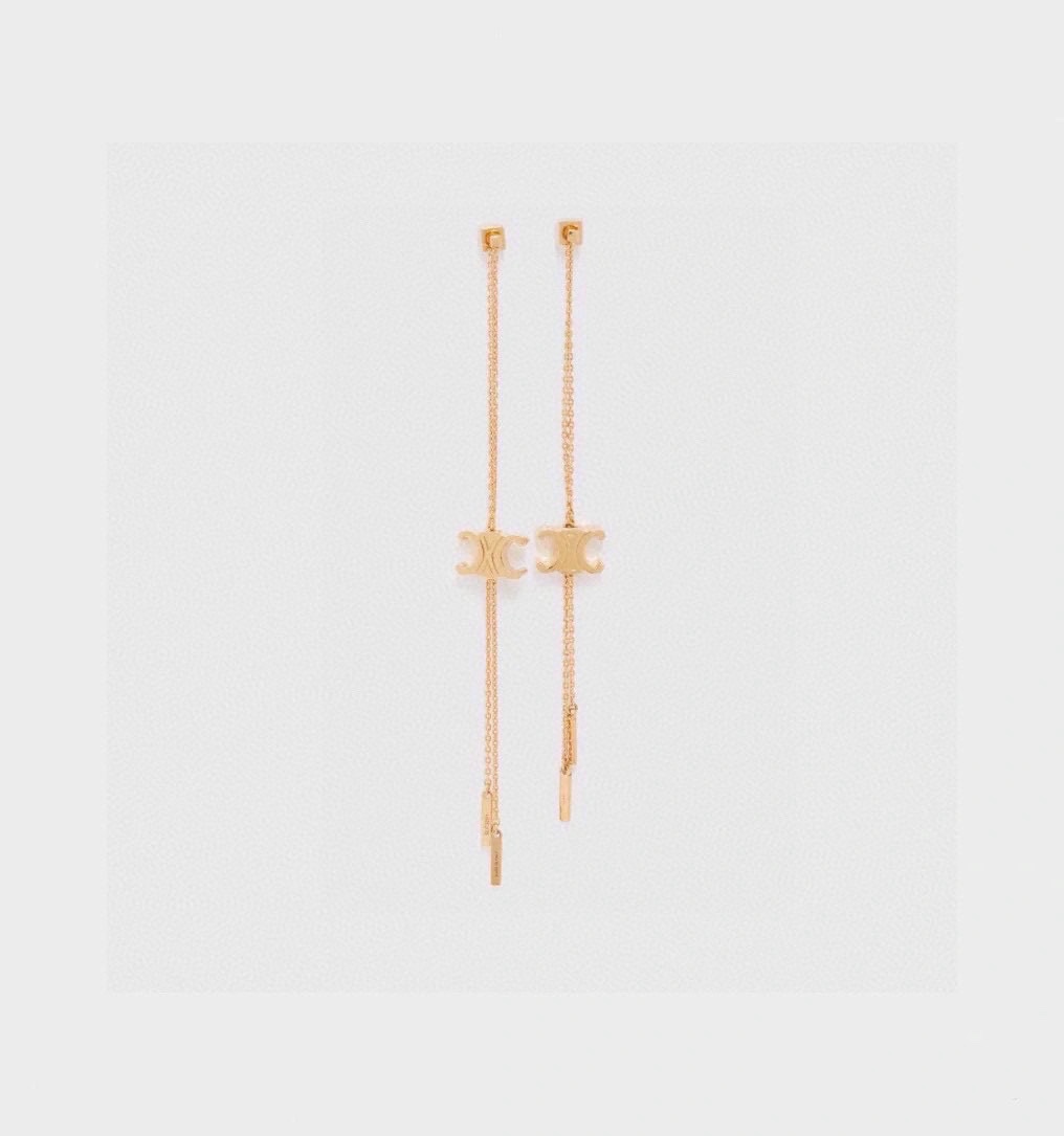 Celine Triomphe Long Chain Drop Earrings earrings gold-tone metal 7cm drop length