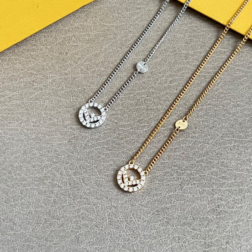 Fendi F is Fendi Crystal Logo Pendant necklace Silver-toned metal with clear crystal pave 42cm