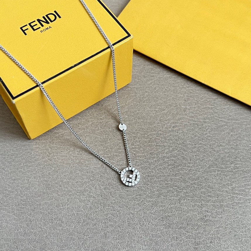 Fendi F is Fendi Crystal Logo Pendant necklace Silver-toned metal with clear crystal pave 42cm