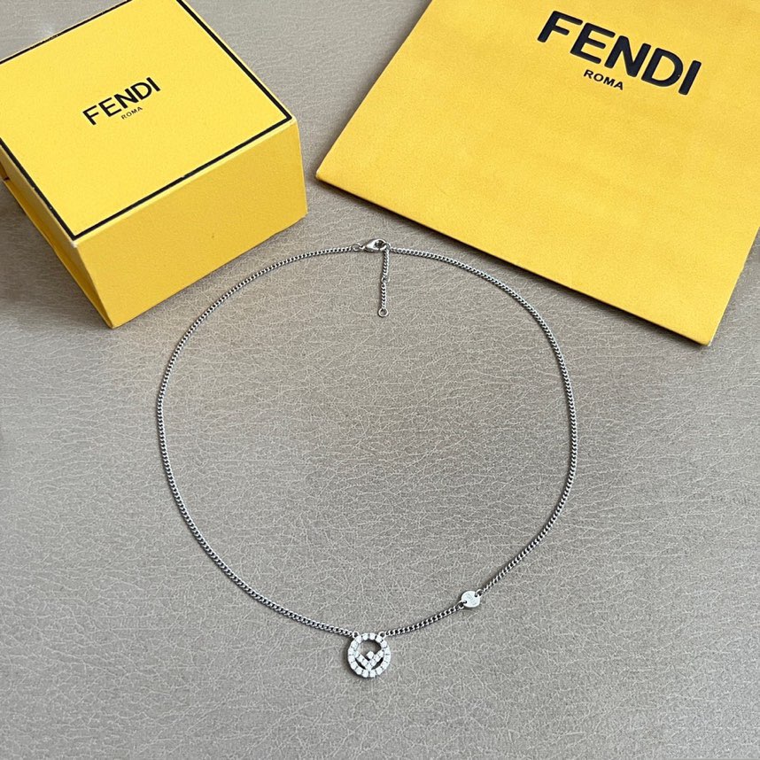 Fendi F is Fendi Crystal Logo Pendant necklace Silver-toned metal with clear crystal pave 42cm