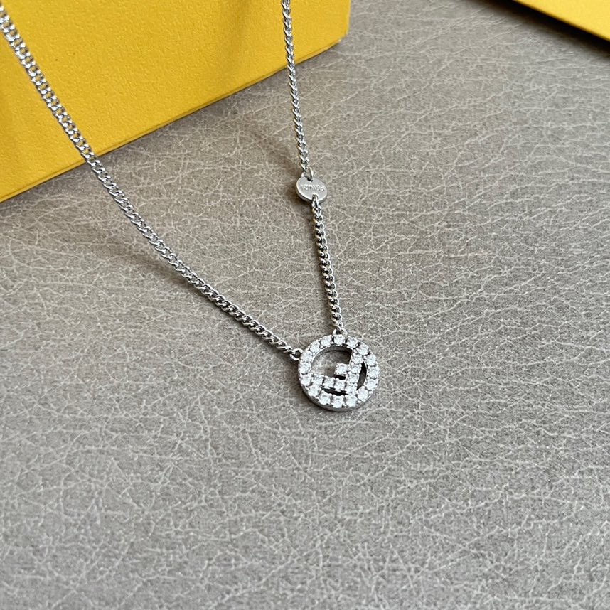 Fendi F is Fendi Crystal Logo Pendant necklace Silver-toned metal with clear crystal pave 42cm
