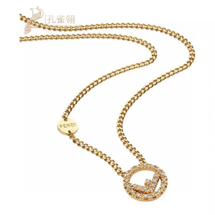 Fendi F is Fendi necklace gold-tone metal with clear crystal accents 42cm with 5cm extender