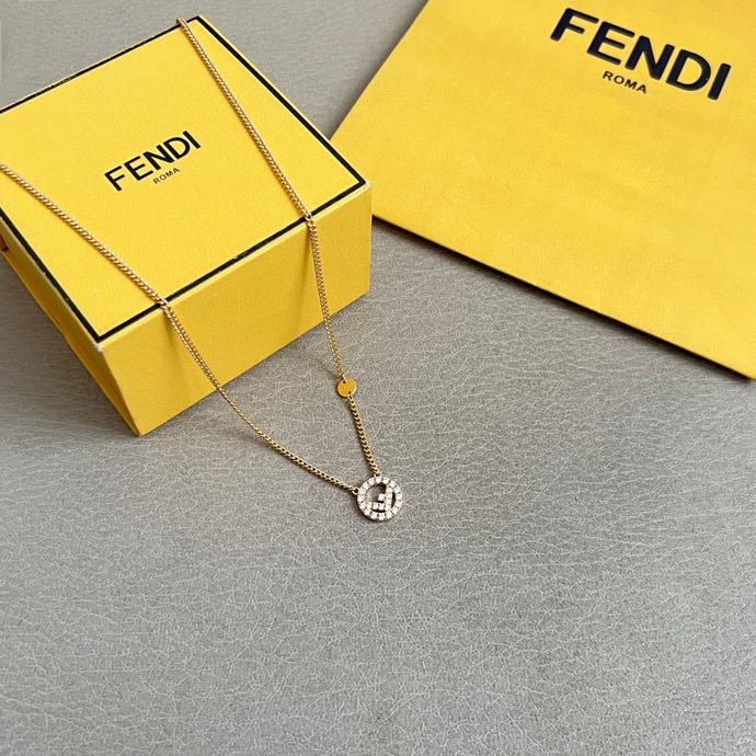 Fendi F is Fendi necklace gold-tone metal with clear crystal accents 42cm with 5cm extender