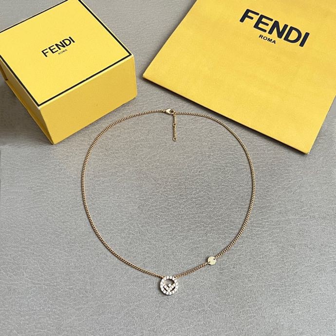 Fendi F is Fendi necklace gold-tone metal with clear crystal accents 42cm with 5cm extender