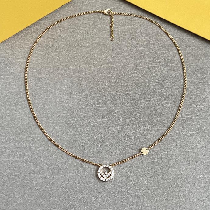 Fendi F is Fendi necklace gold-tone metal with clear crystal accents 42cm with 5cm extender