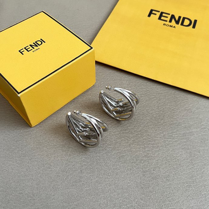 Fendi F is Fendi Hoop Earrings earrings silver-tone polished metal no accent stones 3cm diameter