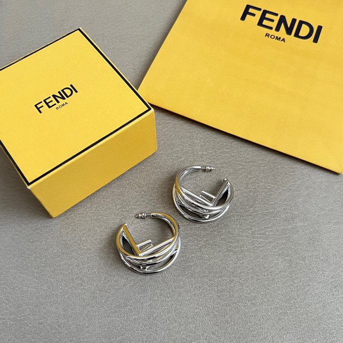 Fendi F is Fendi Hoop Earrings earrings silver-tone polished metal no accent stones 3cm diameter