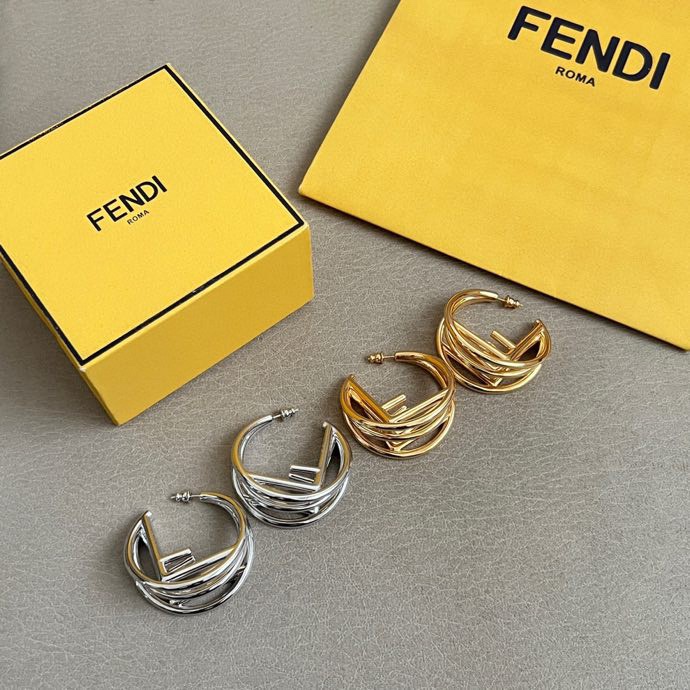 Fendi F is Fendi Hoop Earrings earrings silver-tone polished metal no accent stones 3cm diameter