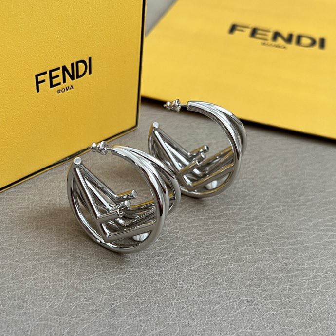 Fendi F is Fendi Hoop Earrings earrings silver-tone polished metal no accent stones 3cm diameter