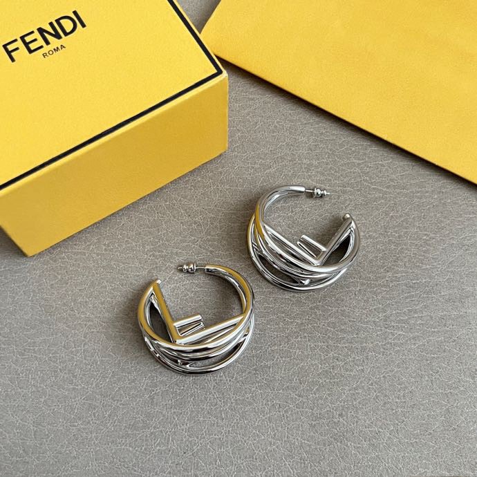 Fendi F is Fendi Hoop Earrings earrings silver-tone polished metal no accent stones 3cm diameter