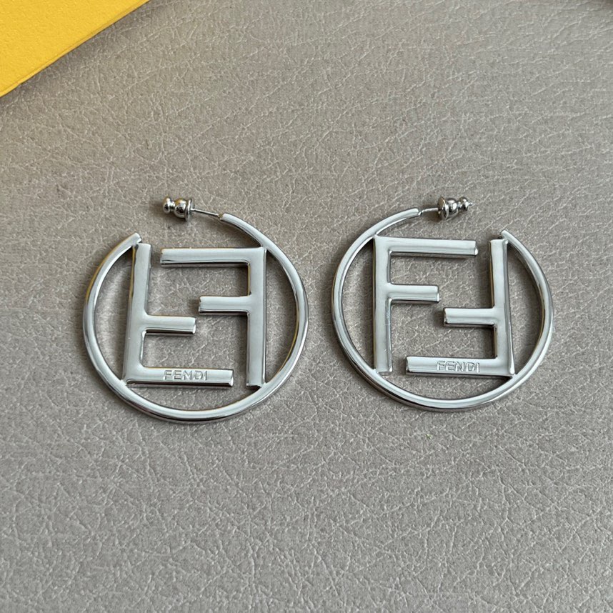 Fendi FF Logo Hoop earrings silver tone metal 4cm diameter