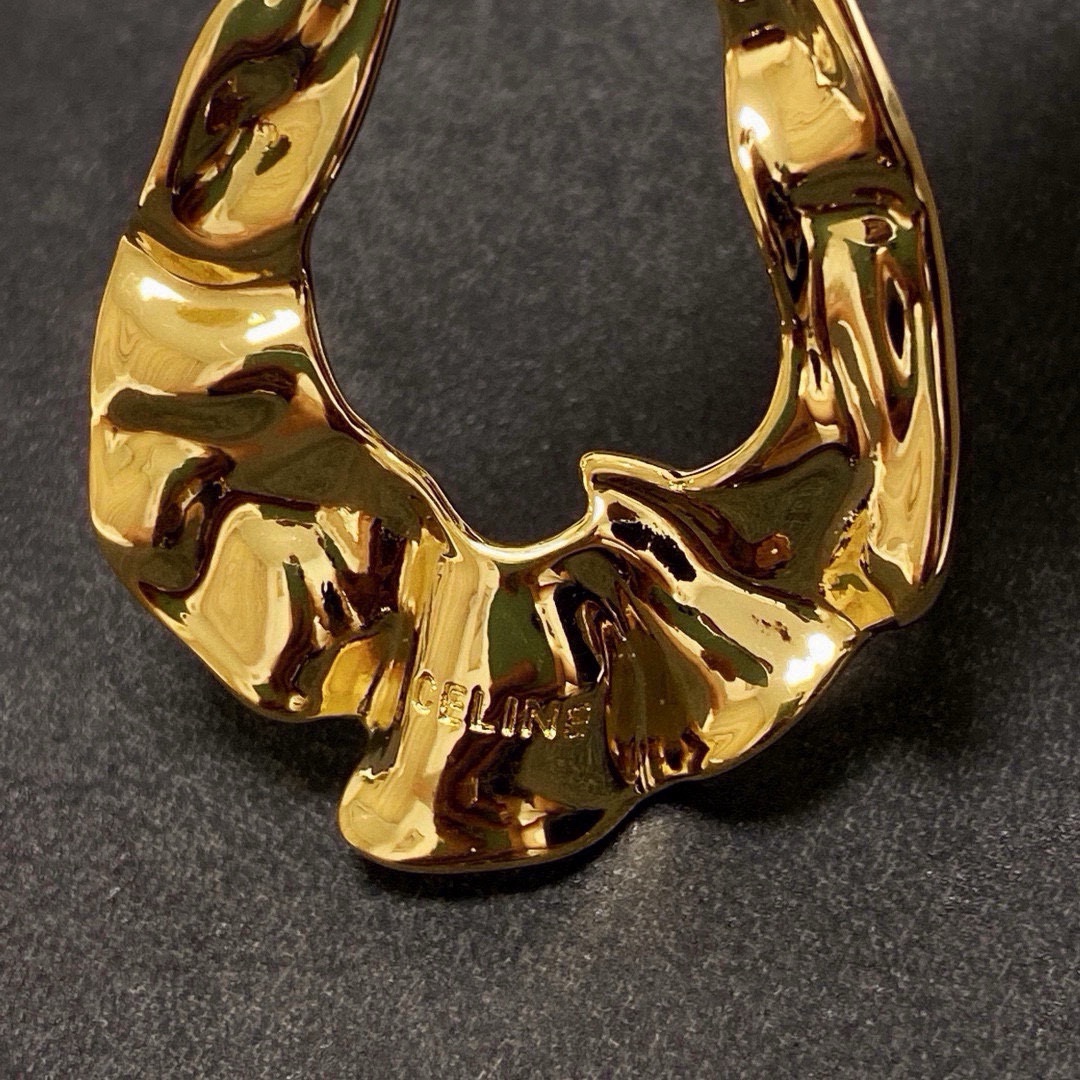 Celine Molten Hoop Drop Earrings earrings gold-tone metal with black rectangular stone accents 5cm drop length